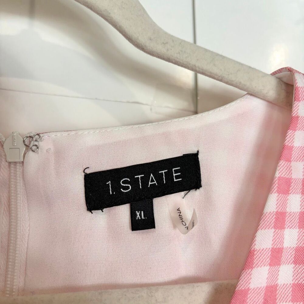 NWT 1.state Sunshine Times Mini Dress Womens XL Rose Pink Gingham Puff Sleeve - Picture 12 of 14